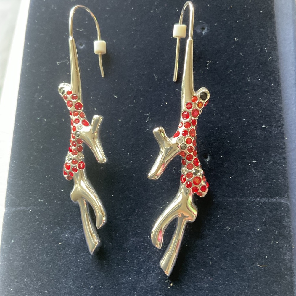 Beautiful Swarovski Silver Earrings with Red Crystal Accents